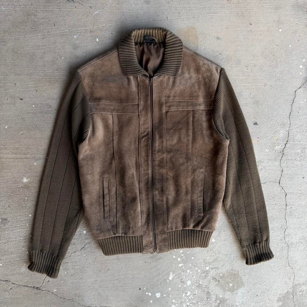 90s brown leather bomber jacket‎
